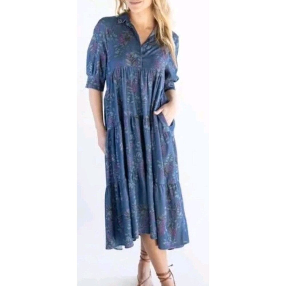 Natural Life Dress Womens XXL Floral Flowy Boho Whimsical Playful Frock Tiered